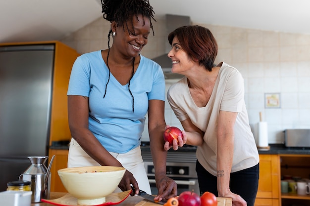 front-view-lesbian-couple-cooking-together_23-2150276402